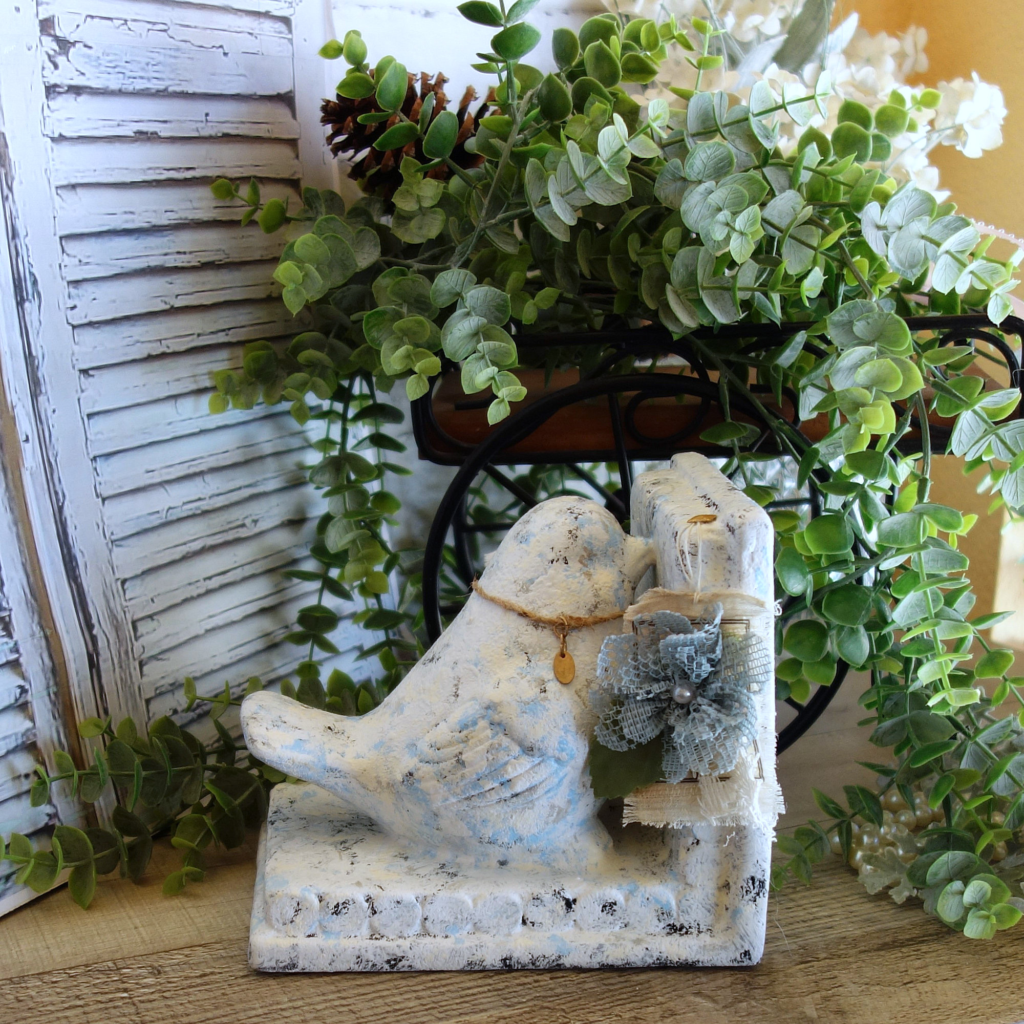 Shabby Chic Songbird Door Stop Doorstop Bluebird Bookend Chippy Paint Bird Decor