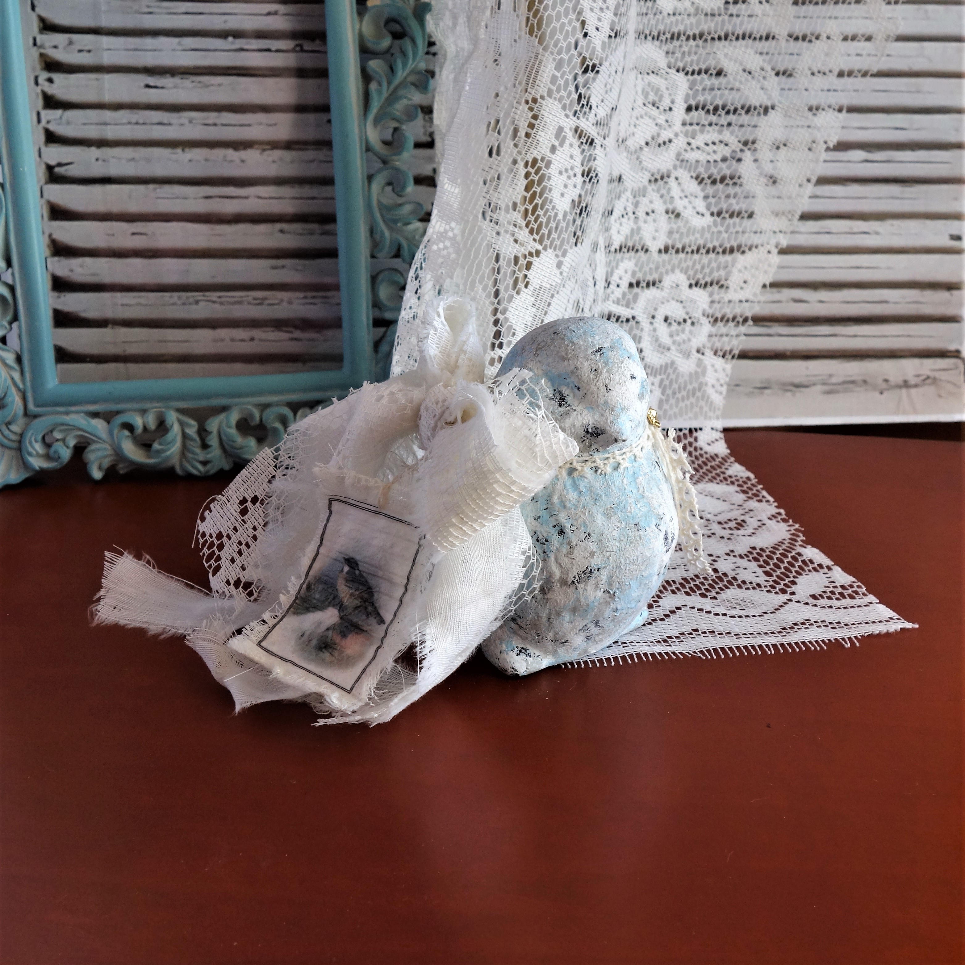 Vintage Stone Look Chippy Blue Bird Shabby Chic Blue Bird 6 