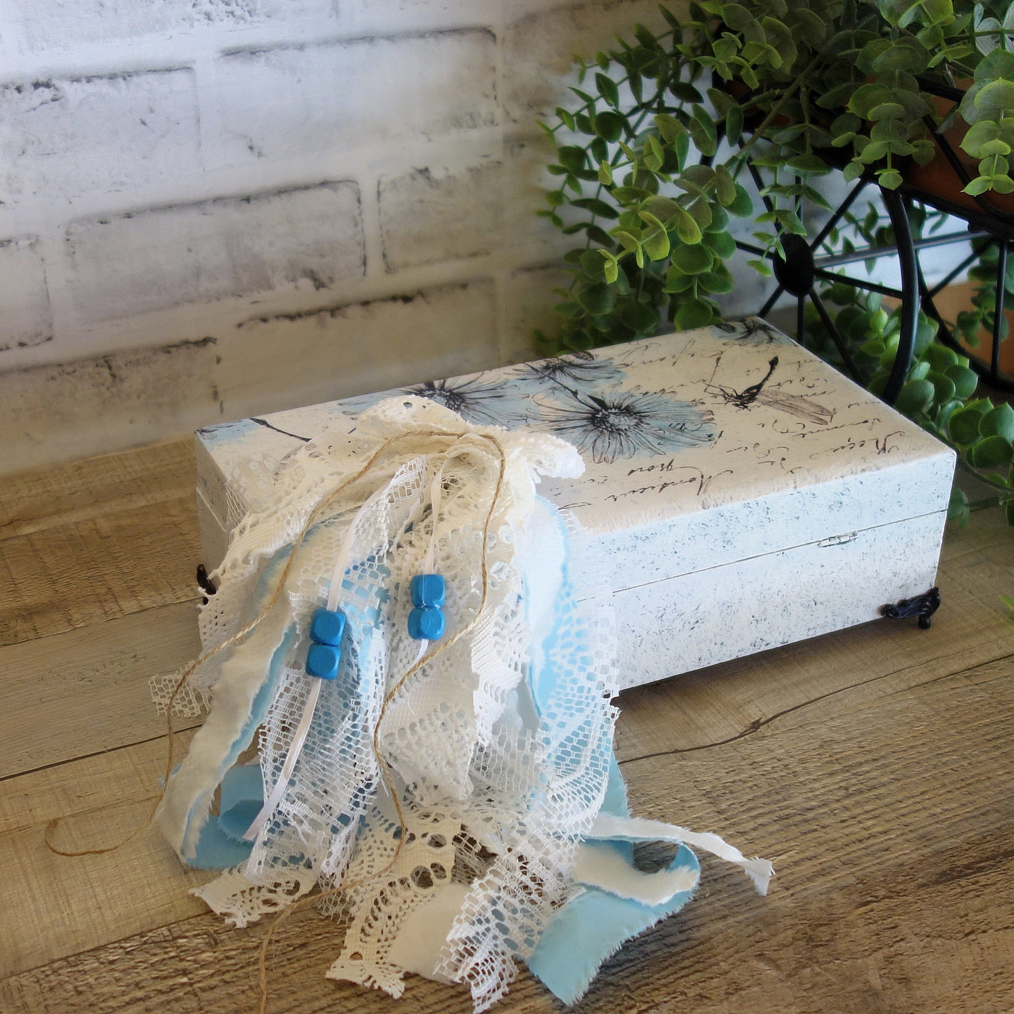 Jewelry Storage Box Vintage Dragonfly Watercolor Blue 3 