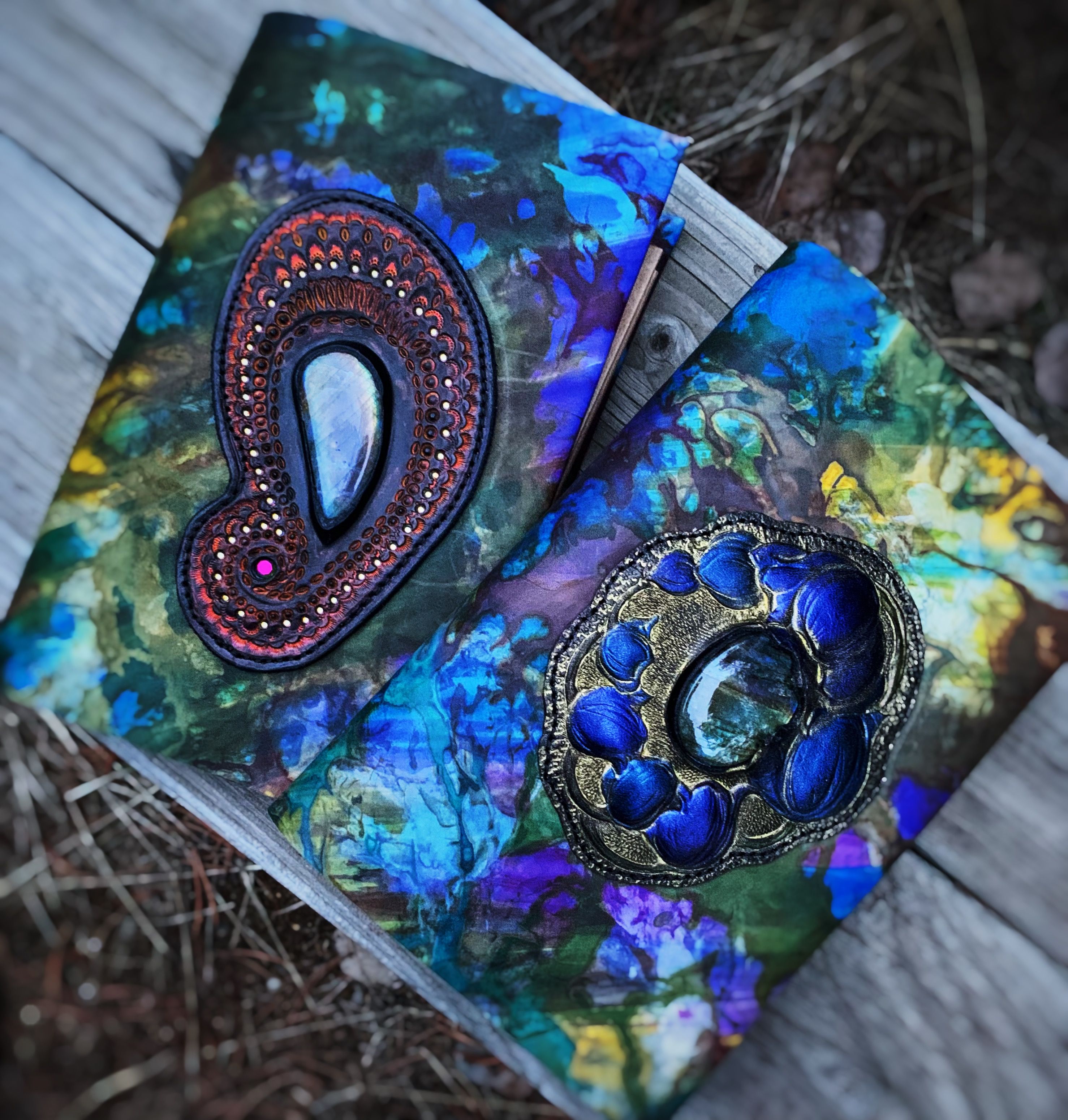 Labradorite leather hand dyed journal cover 