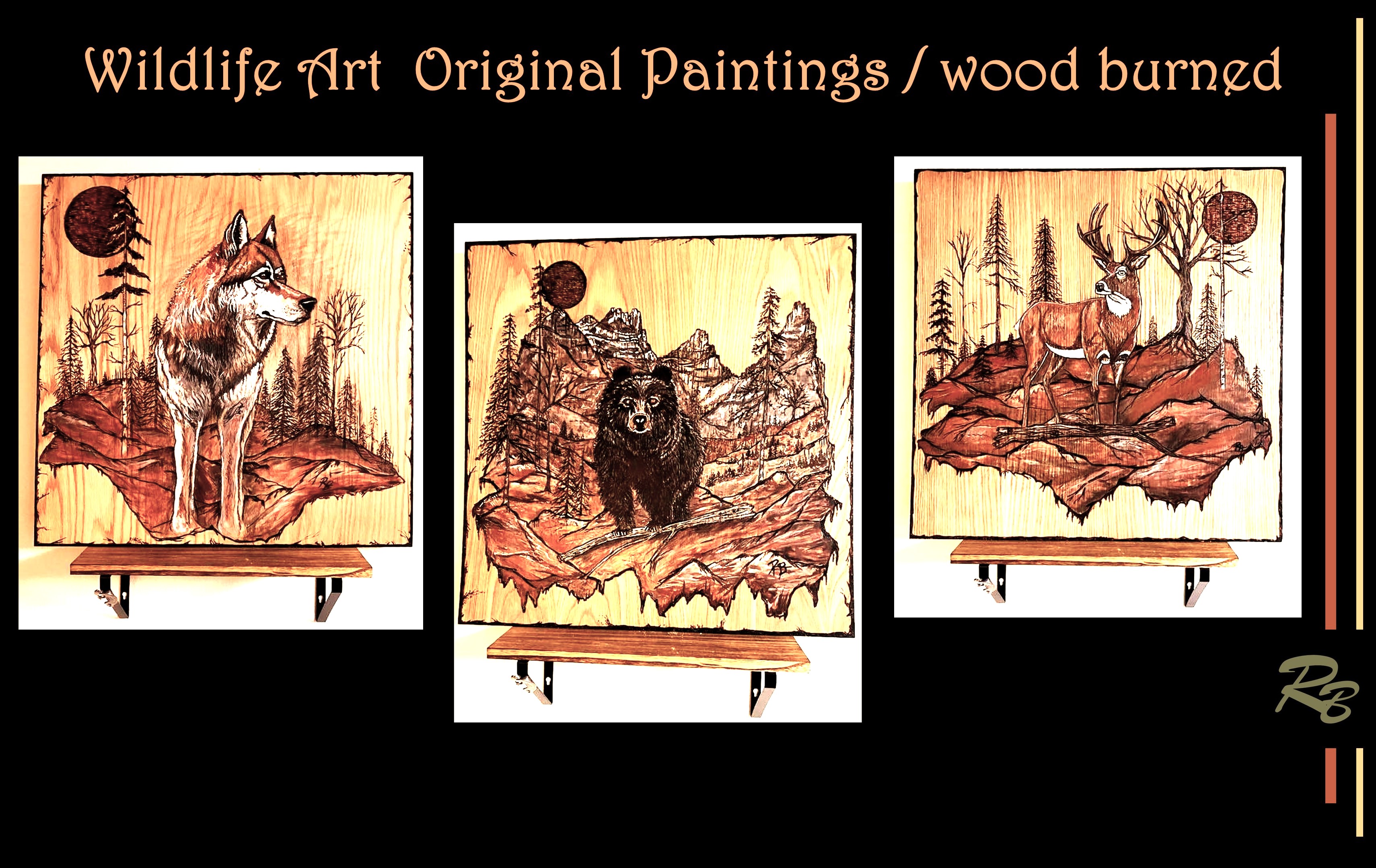 Cabin Decor, Lodge Decor, Deer, Buck, Deer Painting, Wolf Painting, Hunter Gift, Wildlife 3 