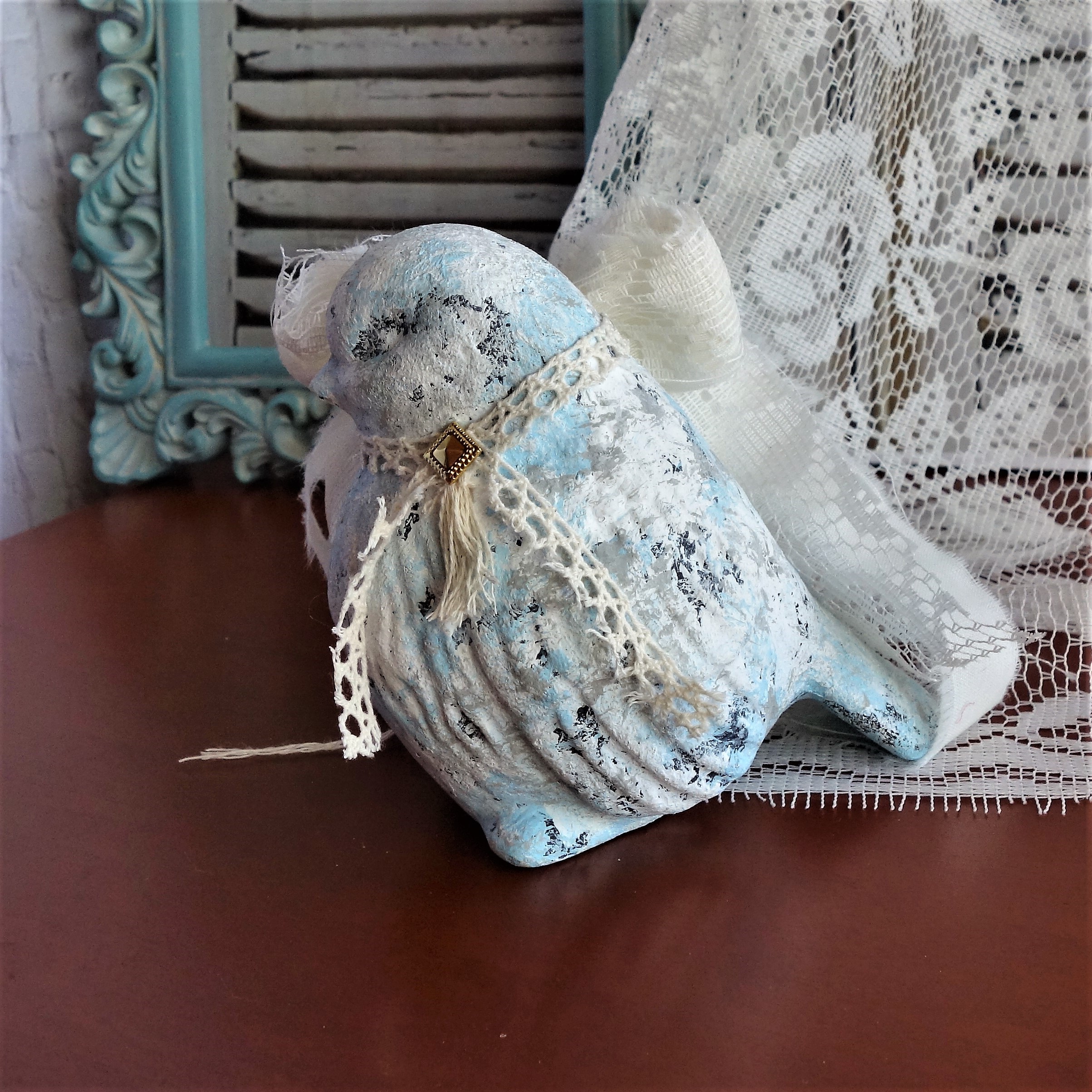 Vintage Stone Look Chippy Blue Bird Shabby Chic Blue Bird 2 