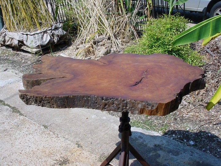 Sold Cypress Slab Top Indusrtial Style Metal Pedestal Table 2 