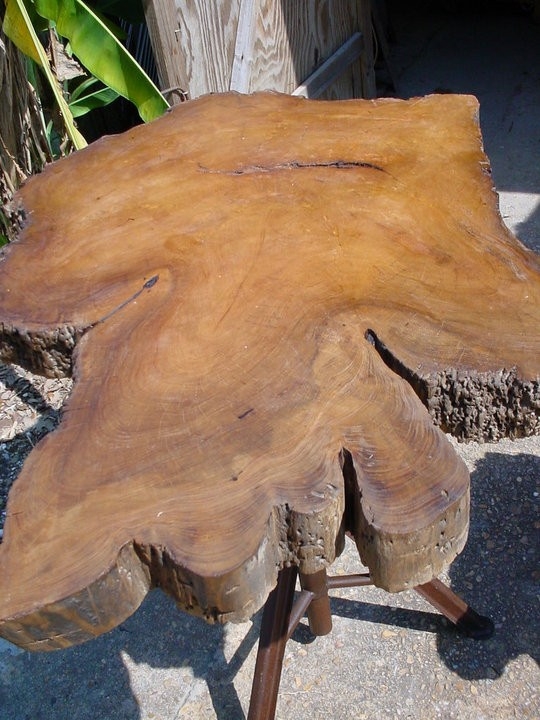 Sold Cypress Slab Top Indusrtial Style Metal Pedestal Table 3 