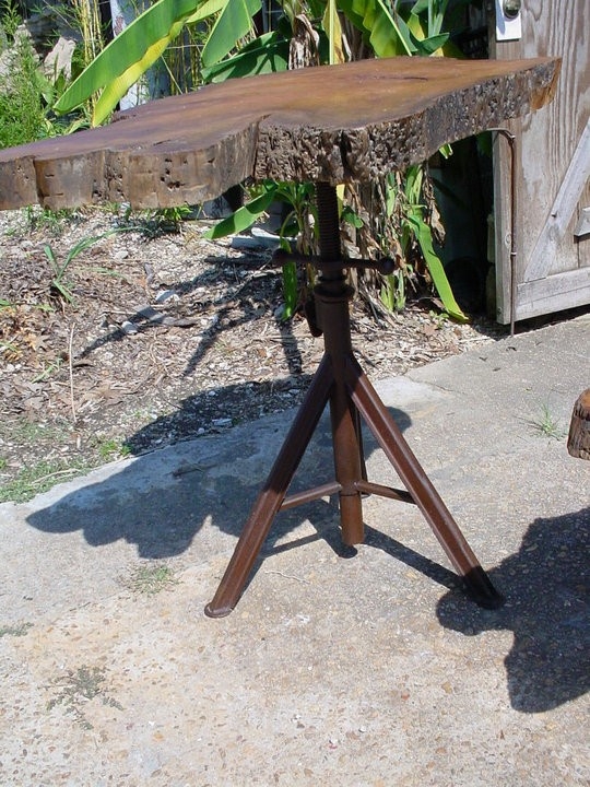 Sold Cypress Slab Top Indusrtial Style Metal Pedestal Table 4 