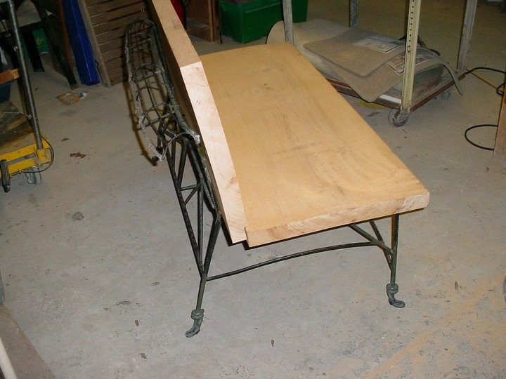 Repurposed Lawn Set 1 Board Cypress Back & Seat With Iron Base 4 