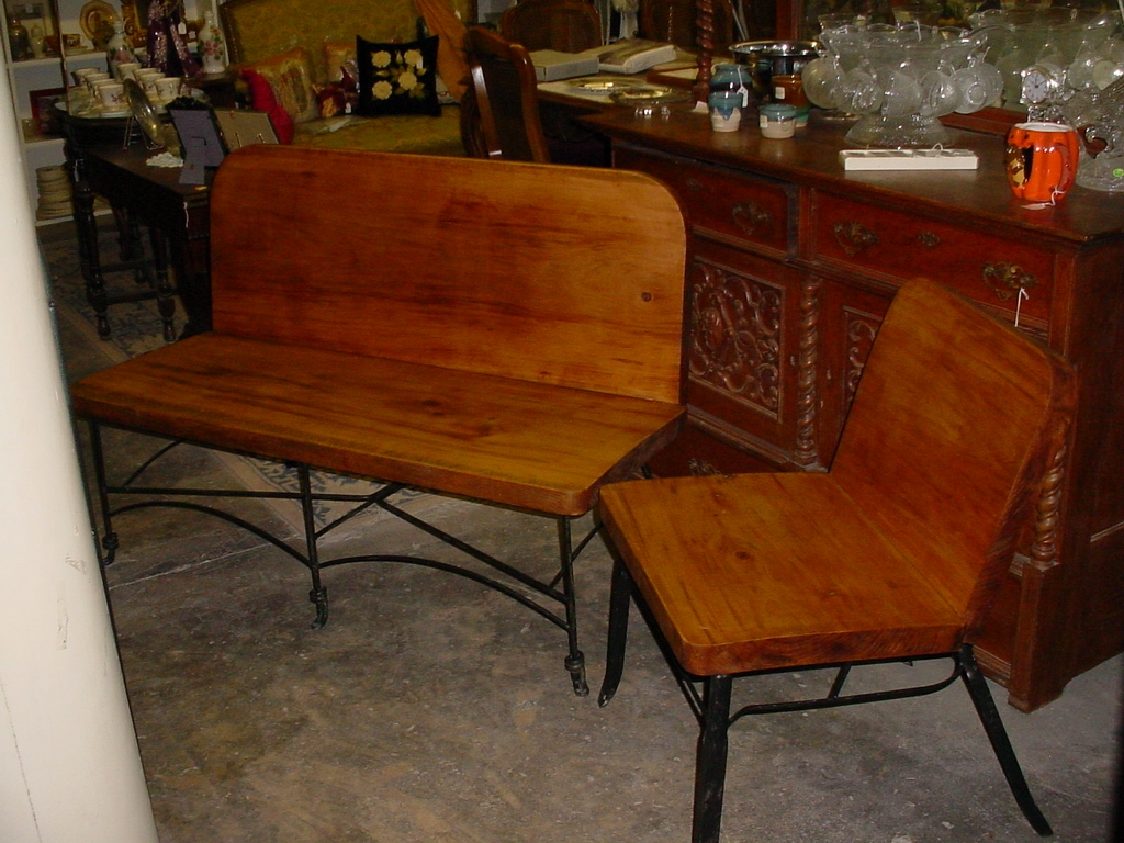 Repurposed Lawn Set 1 Board Cypress Back & Seat With Iron Base 2 