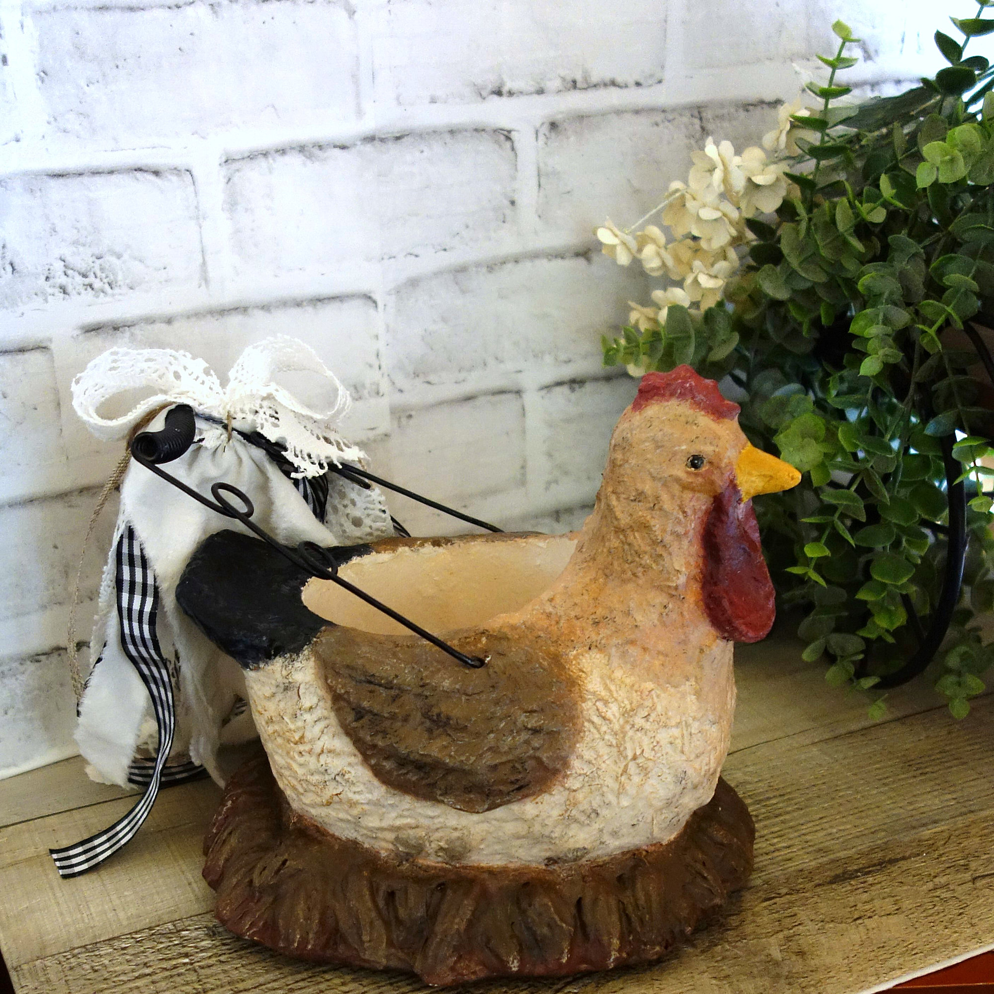 Vintage Chicken Hen Egg Basket French Country Checked Towel Caddy 5 