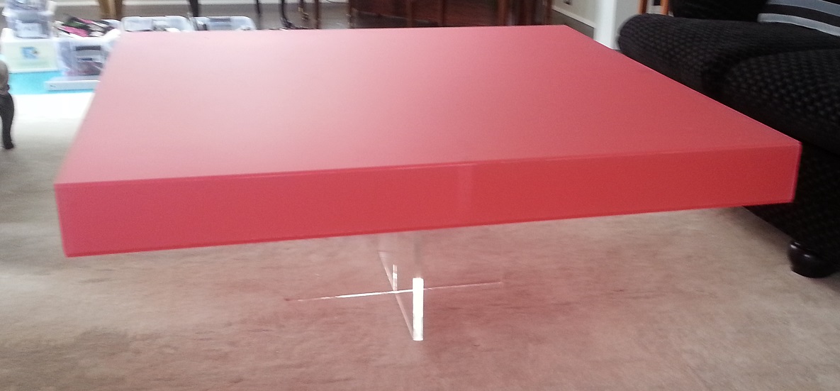 Acrylic Coffee Table - "X" Based With Custom Colored Square Top - Hand Crafted And Made To Order 3 