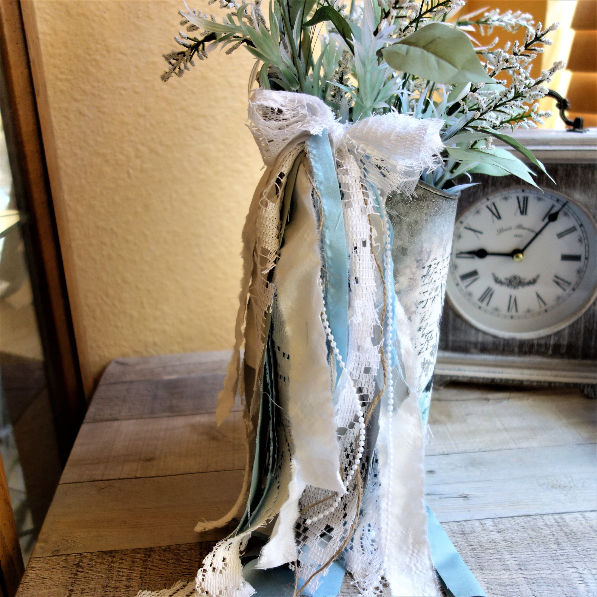 Floral Arrangement French Country Decor Vintage Songbird Metal Flower Bucket 4 