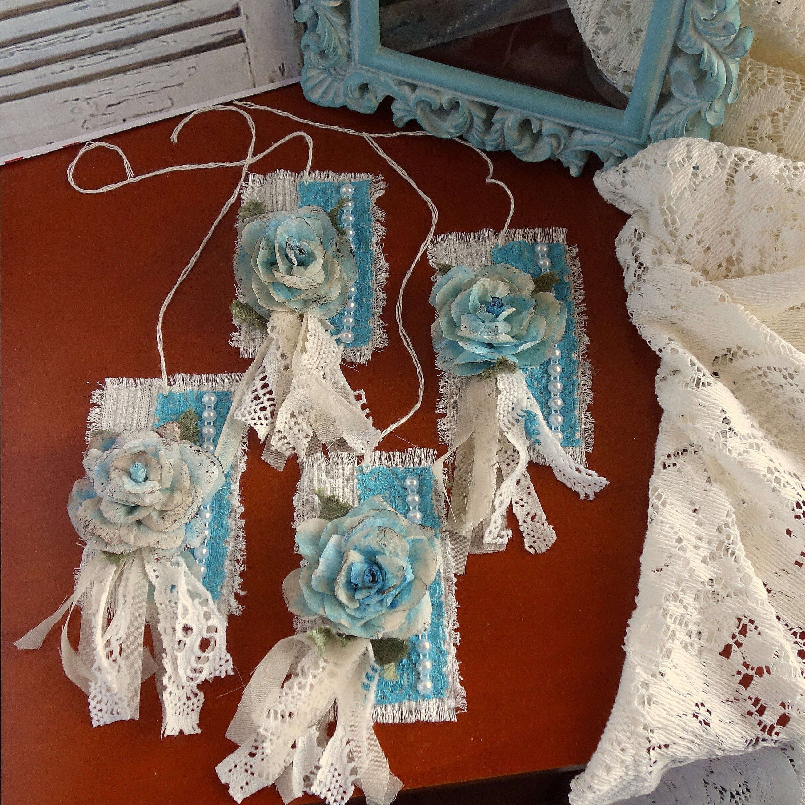 Tags Blue Rose Decorative Drawer Pull Tags Mirror Tags Lampshade Tags Gift Tags 5 