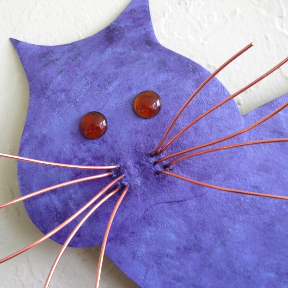 Upcycled Metal Purple Abstract Cat Wall Art 2 