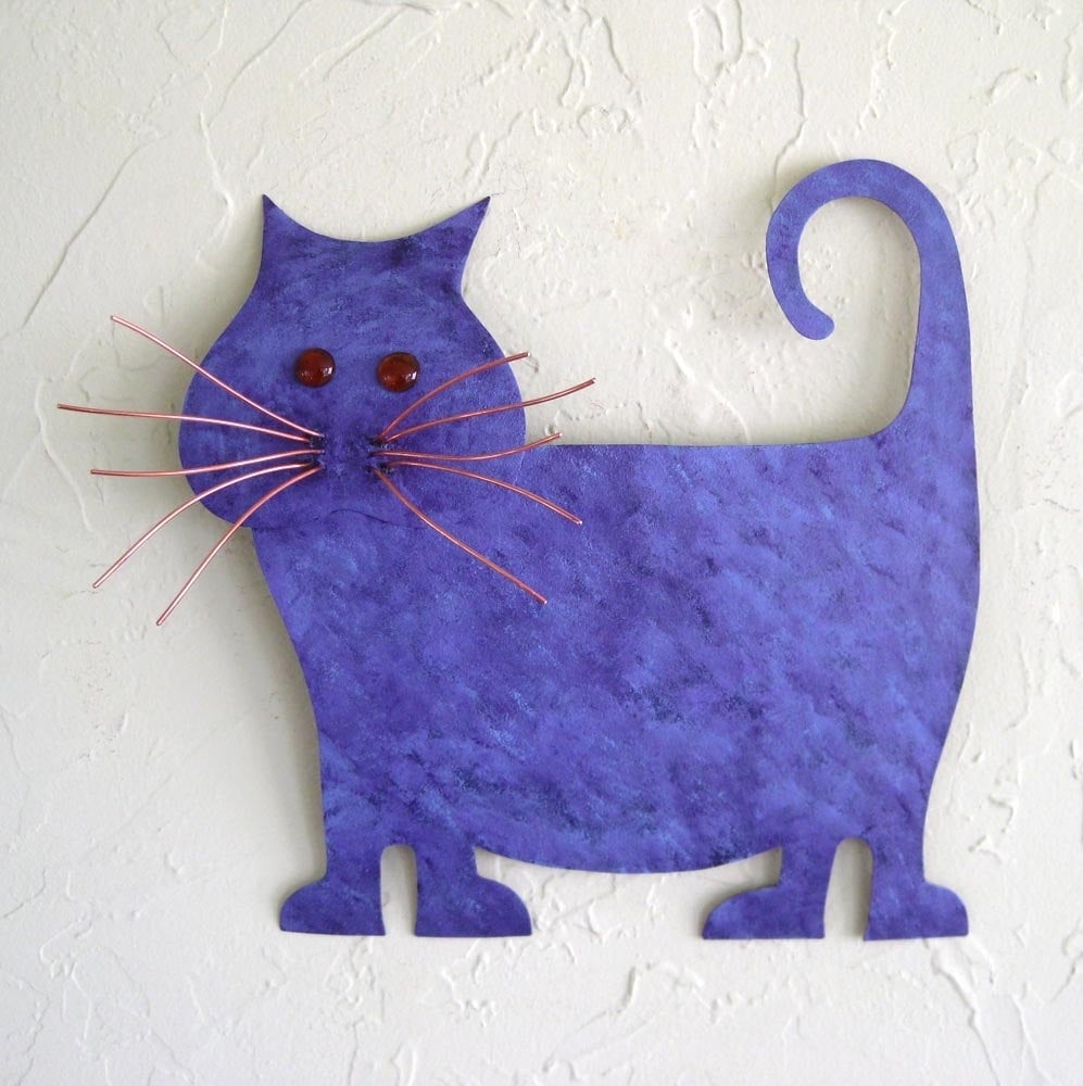Upcycled Metal Purple Abstract Cat Wall Art 1 