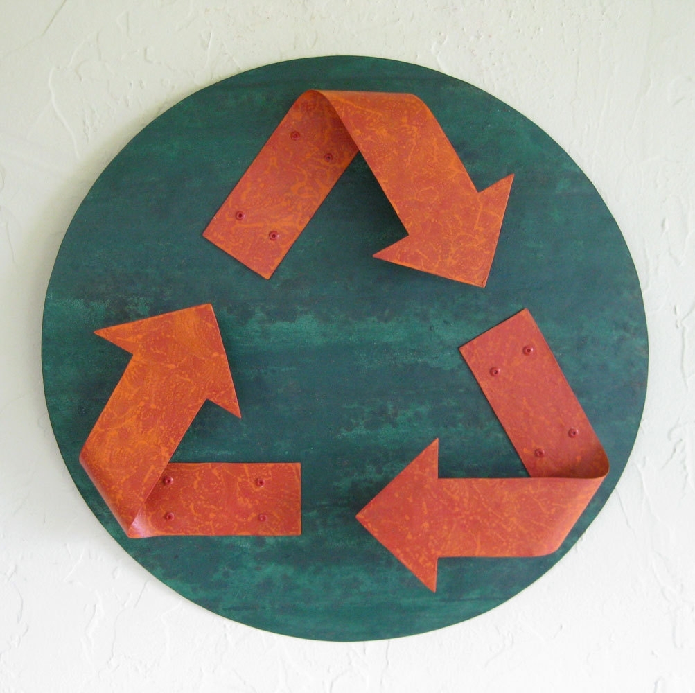 Handmade Upycled Metal Recycle Symbol 1 