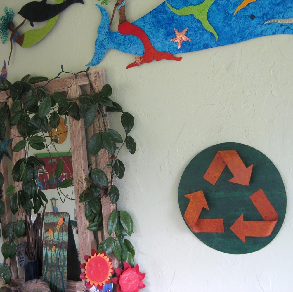 Handmade Upycled Metal Recycle Symbol 2 