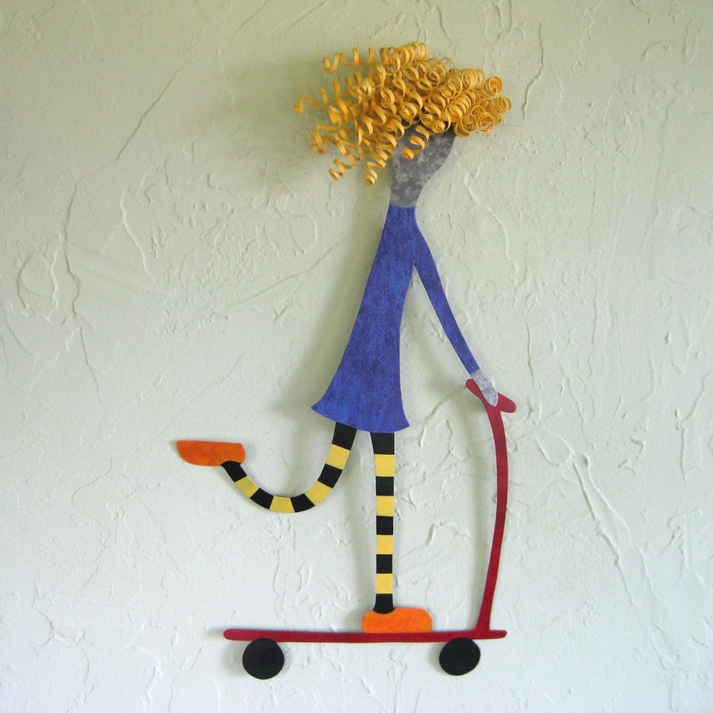 Handmade Upcycled Metal Skater Girl Wall Art Sculpture 1 