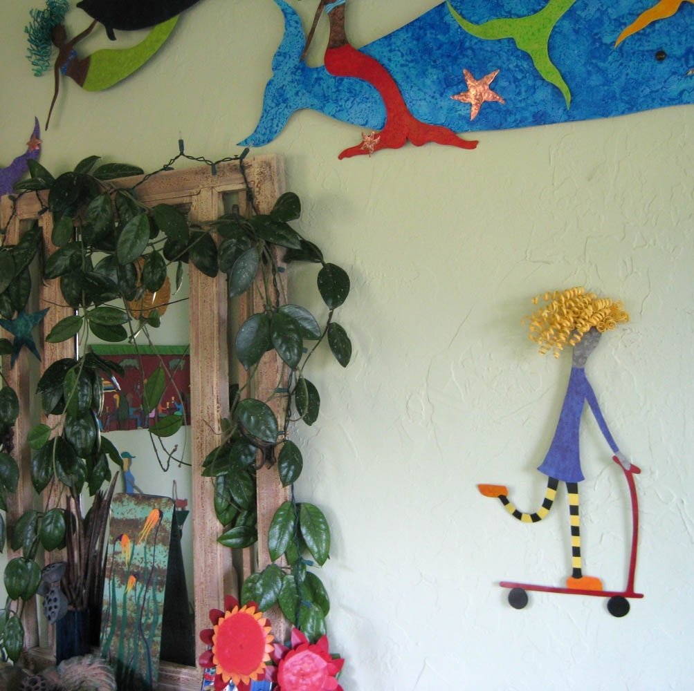 Handmade Upcycled Metal Skater Girl Wall Art Sculpture 2 