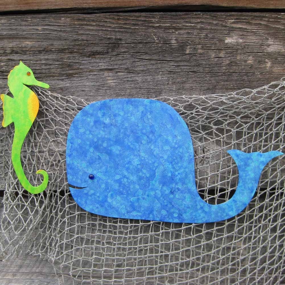 Handmade Upcycled Metal Seahorse Wall Art Sculpture In Green And Yellow 3 