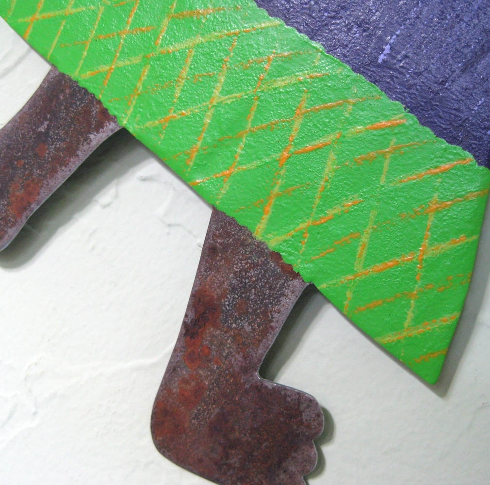 Handmade Upcycled Metal Coffee Cat Wall Art Sculpture In Blue And Green 3 