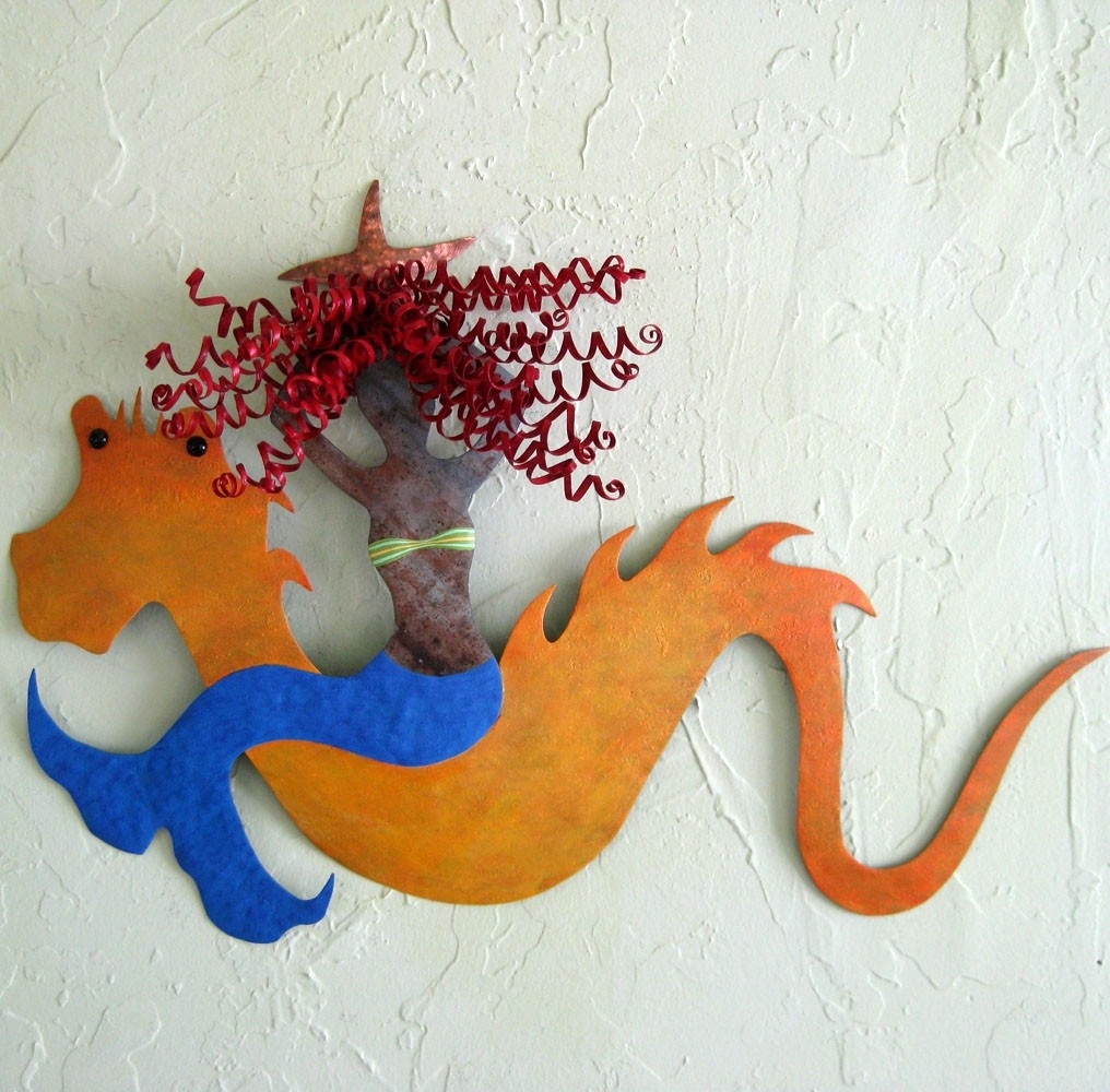Handmade Upcycled Metal Mermaid And Sea Serpent Wall Art Sculpture "Virginia And Sidney'' 2 