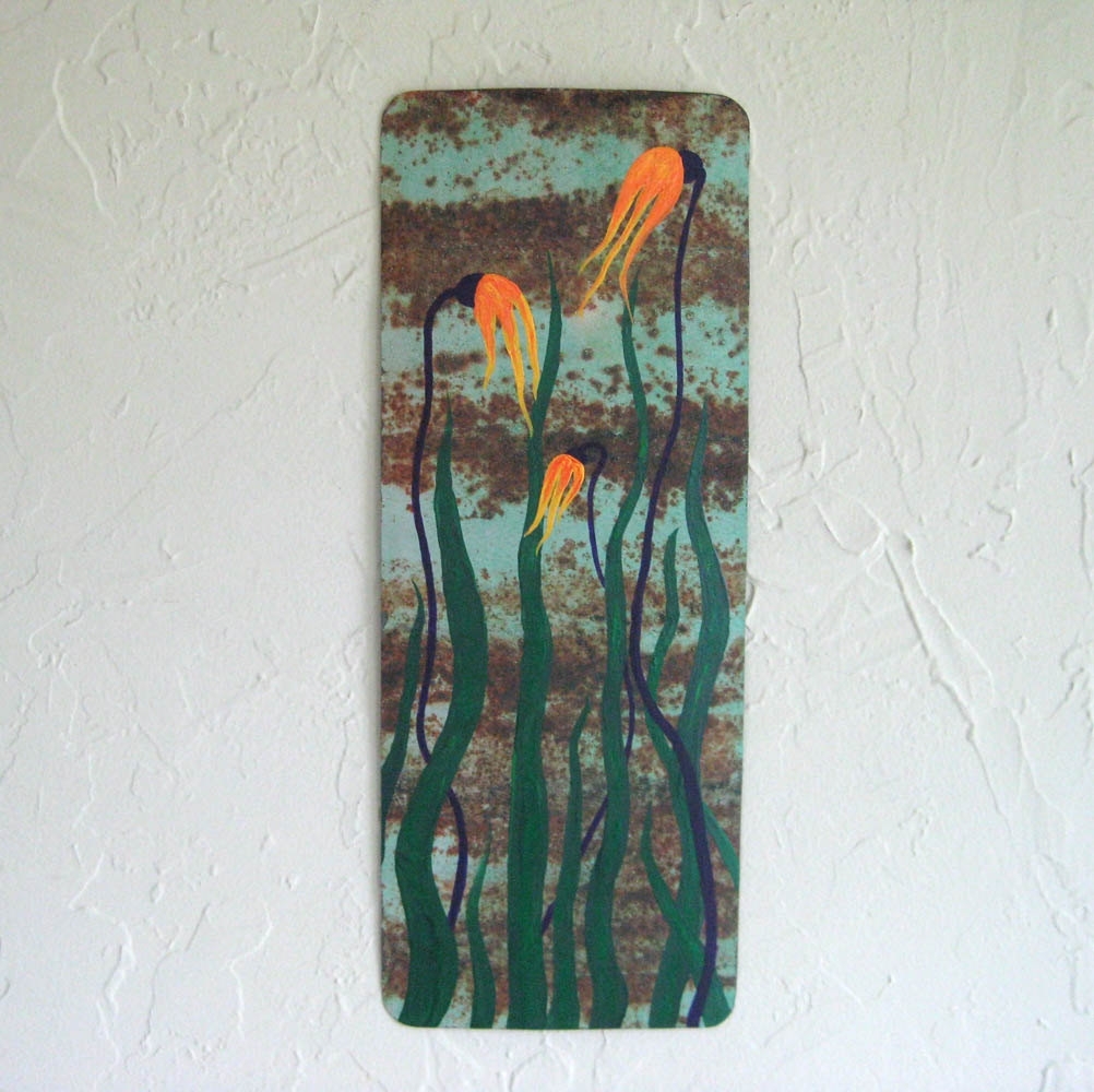 Handmade Upcycled Metal Flower Garden Painting