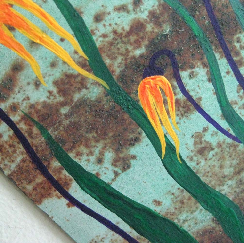 Handmade Upcycled Metal Flower Garden Painting 2 