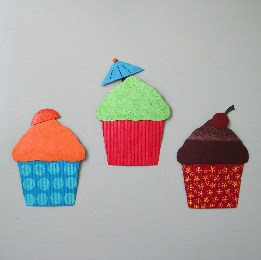 Handmade Upcycled Metal Chocolate Fudge Cupcake Wall Art Sculpture 3 