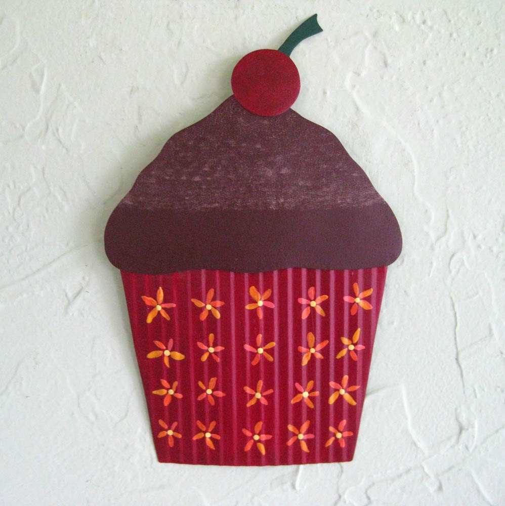 Handmade Upcycled Metal Chocolate Fudge Cupcake Wall Art Sculpture 1 