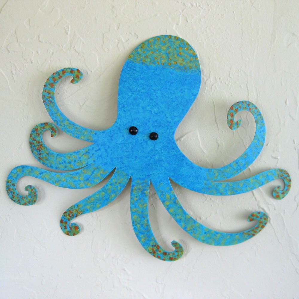Handmade Upcycled Metal Blue Octopus Wall Art Sculpture 1 