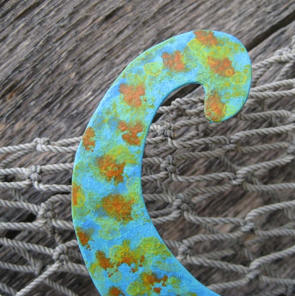 Handmade Upcycled Metal Blue Octopus Wall Art Sculpture 2 