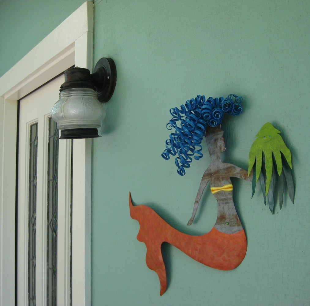 Handmade Upcycled Metal Mermaid And Squid Wall Art Sculpture 2