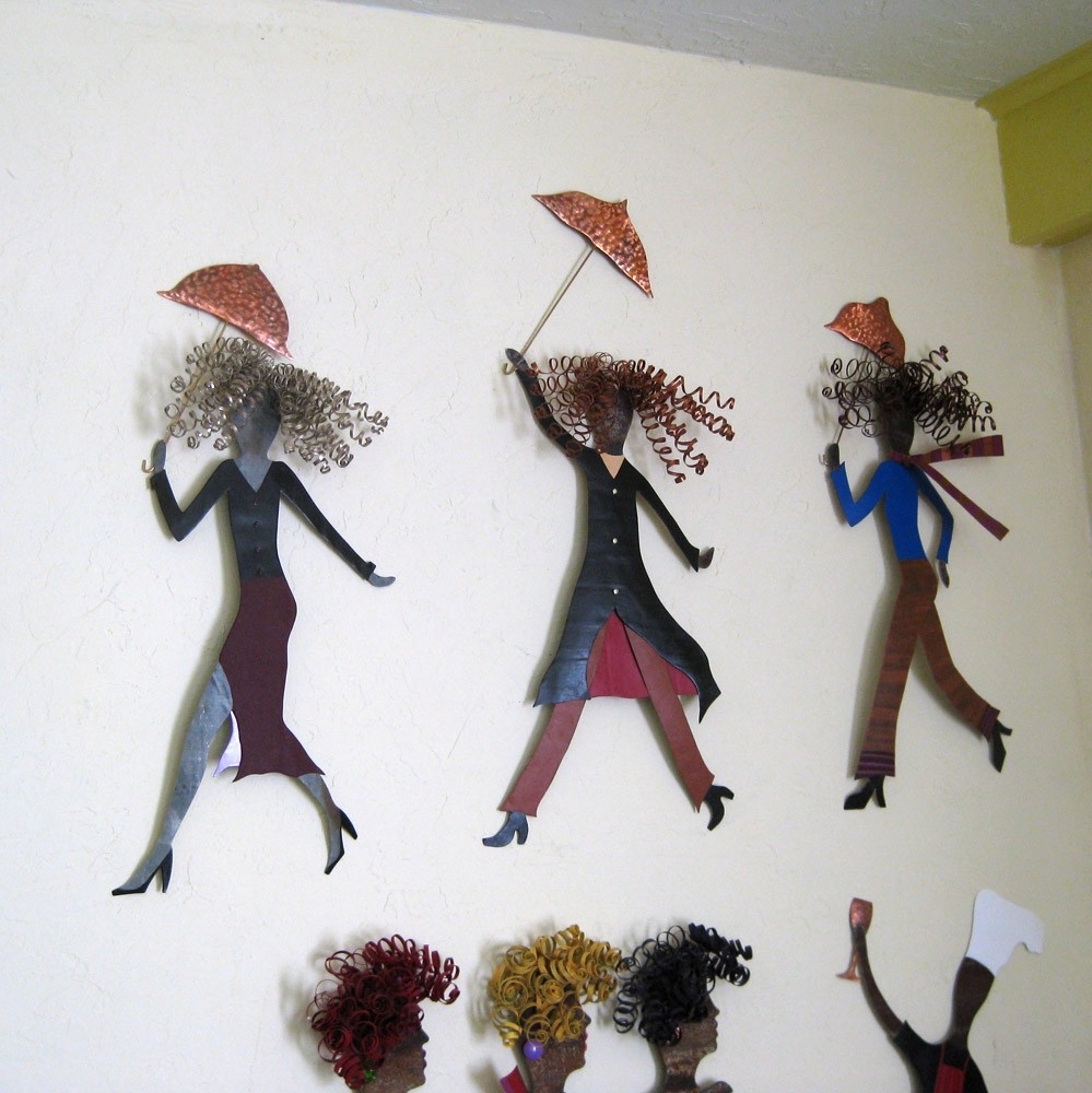 Handmade Upcycled Metal Umbrella Lady Wall Art Sculpture In Deep Red And Black 4 