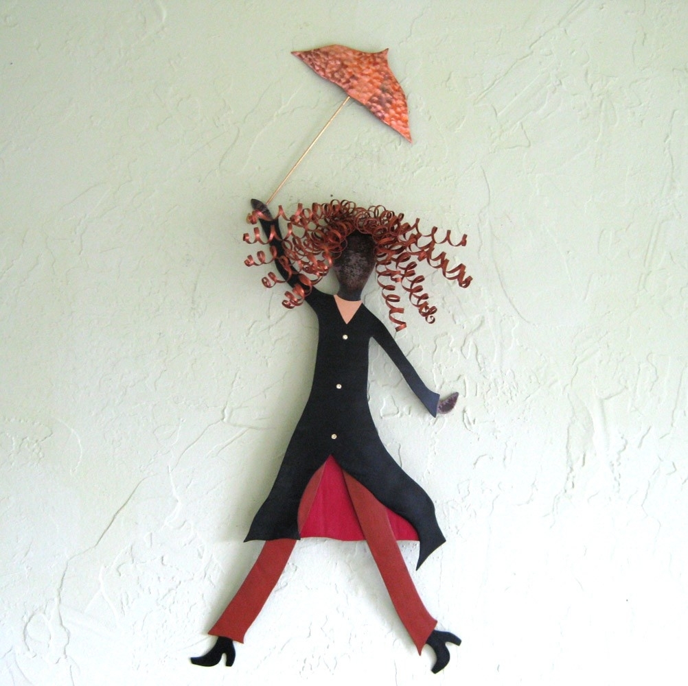 Umbrella Lady Metal Wall Art Recycled Metal Sculpture 1 