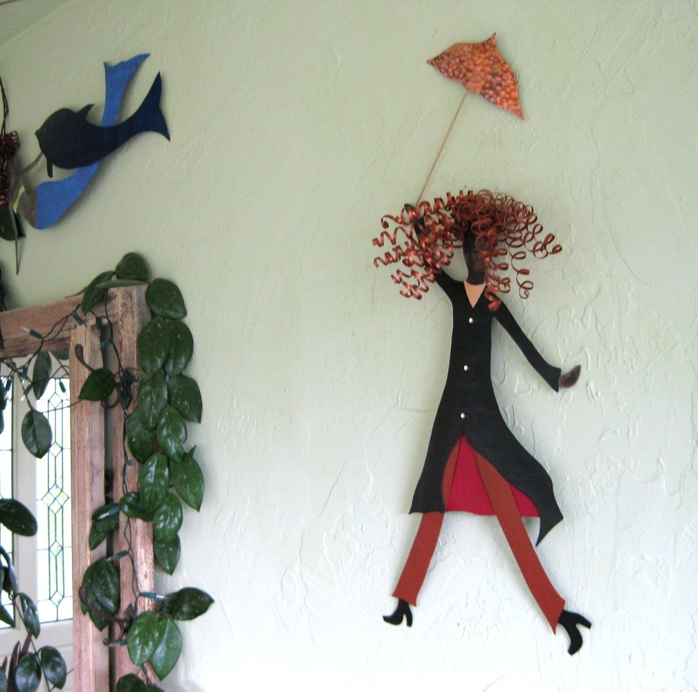 Umbrella Lady Metal Wall Art Recycled Metal Sculpture 4 