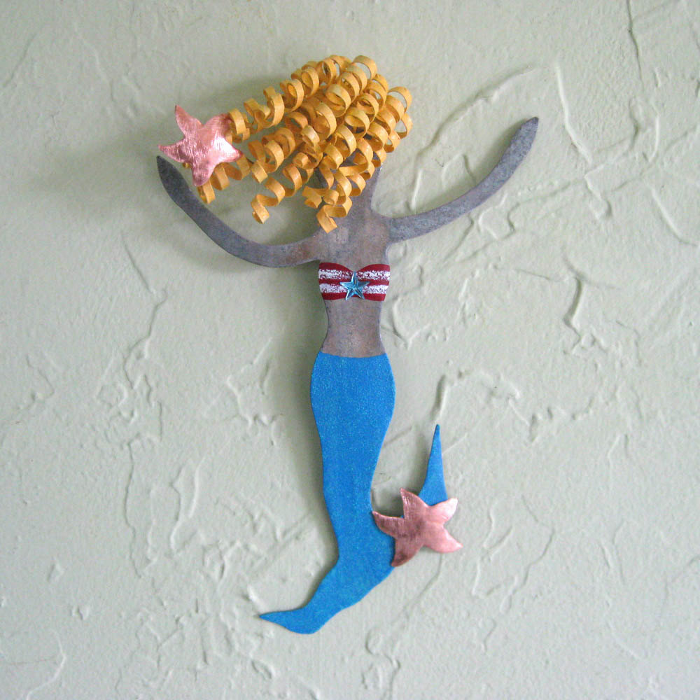 Mermaid Metal Wall Art - Pearl - Metal Mermaid Wall Sculpture Bathroom Art Blue Mermaid