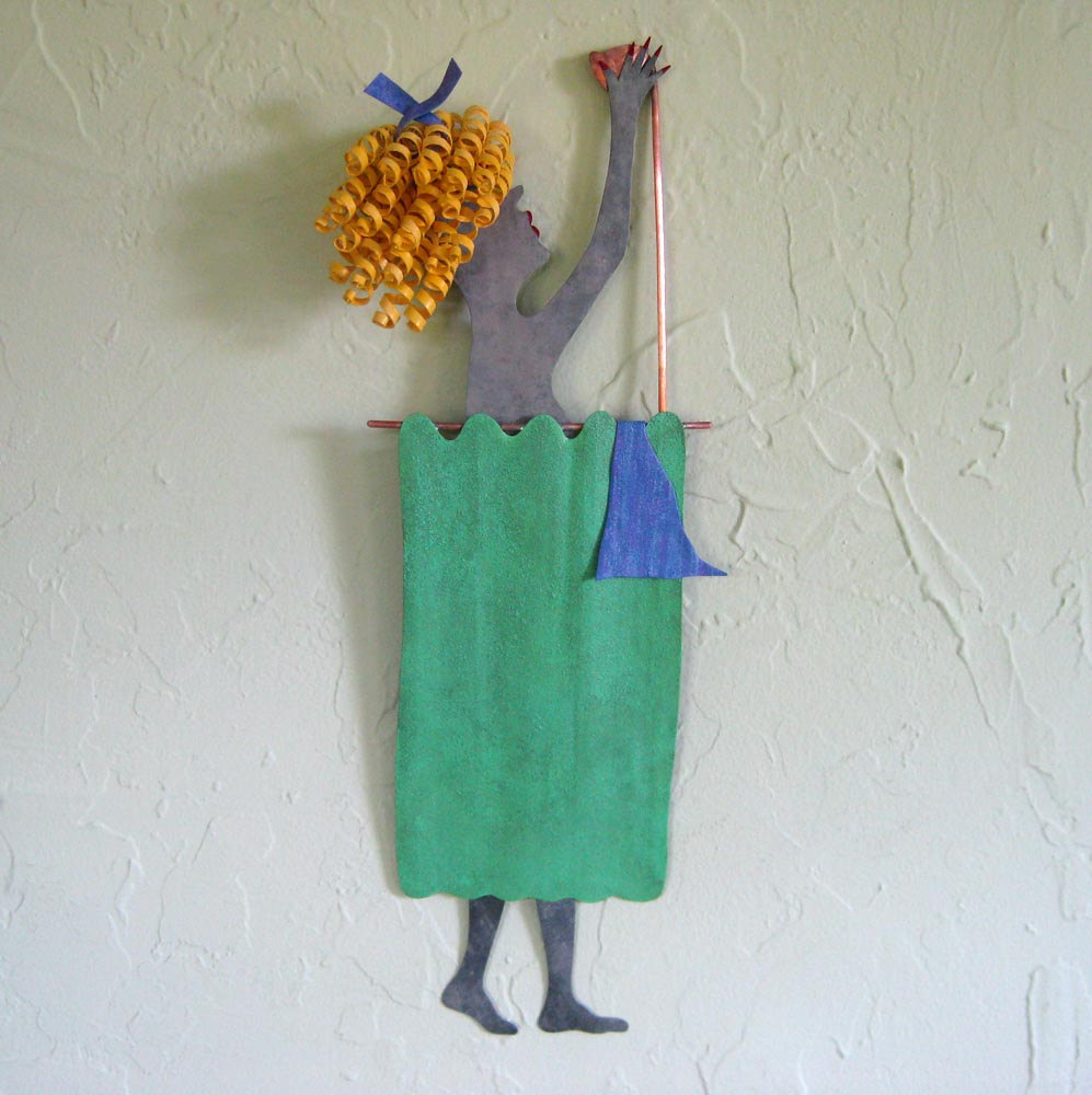 Metal Wall Art Shower Lady Recycled Metal Wall Bathroom Art Aqua Green Teal