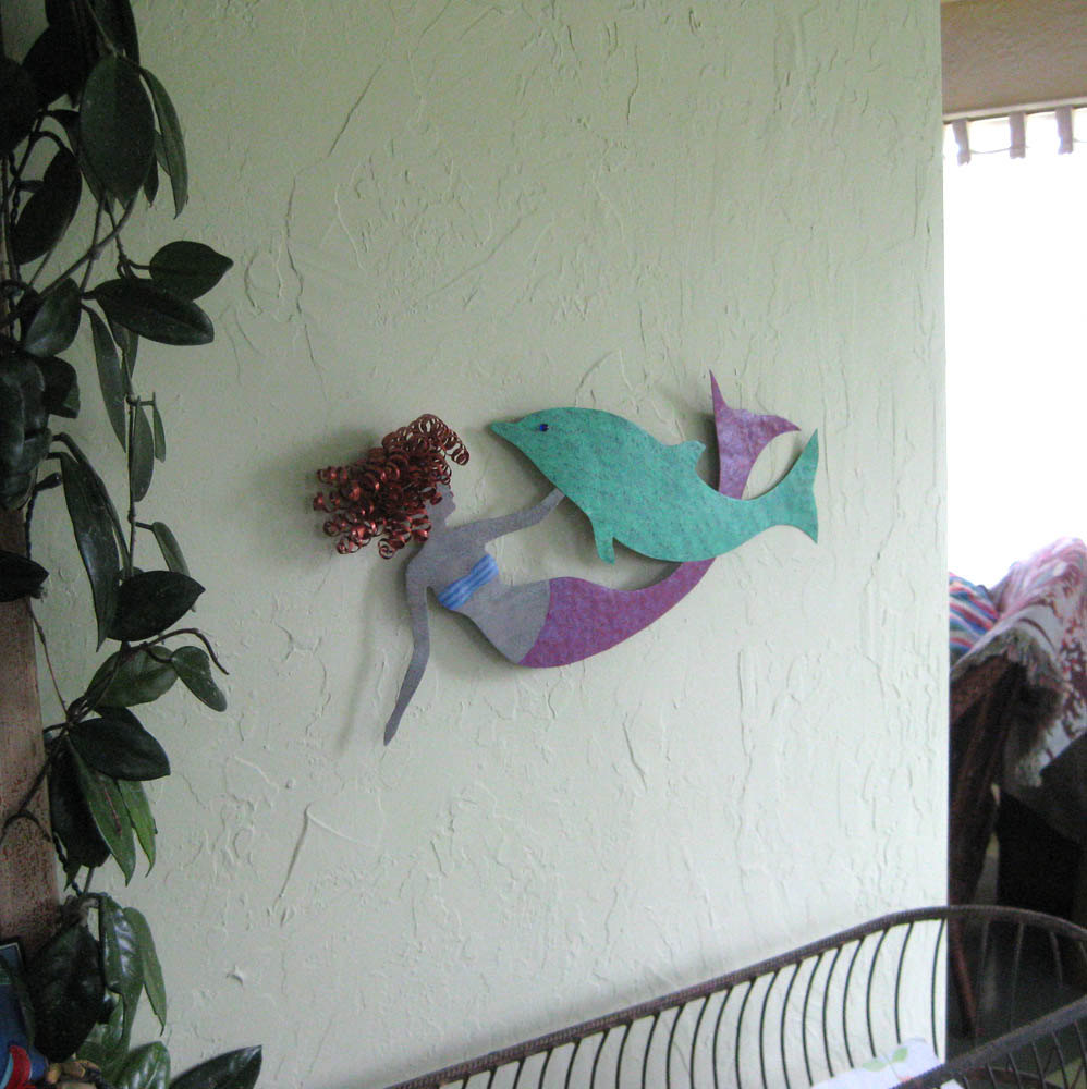 Mermaid And Dolphin Wall Decor Sealife Art Recycled Metal 3 