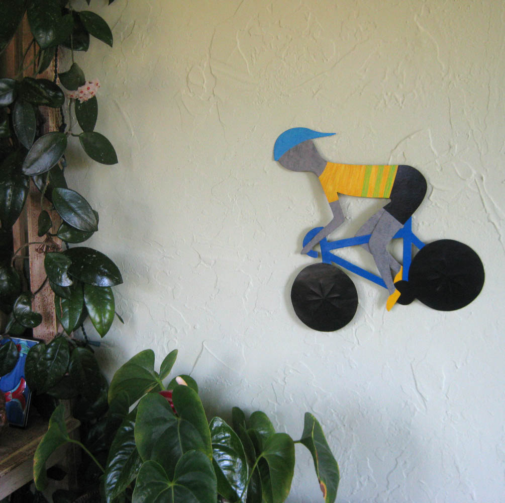 Cyclist Art Decor - Handmade Recycled Metal Bike Wall Sculpture 3 