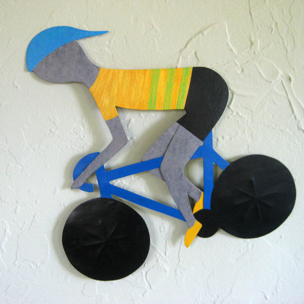 Cyclist Art Decor - Handmade Recycled Metal Bike Wall Sculpture 1 