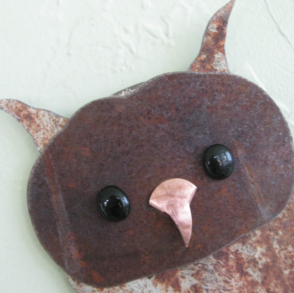 Owl Wall Art Sculpture Recycled Metal Animal Wall Decor Folk Art Kitchen Wall Decor Bird Art 7 X 15 2 