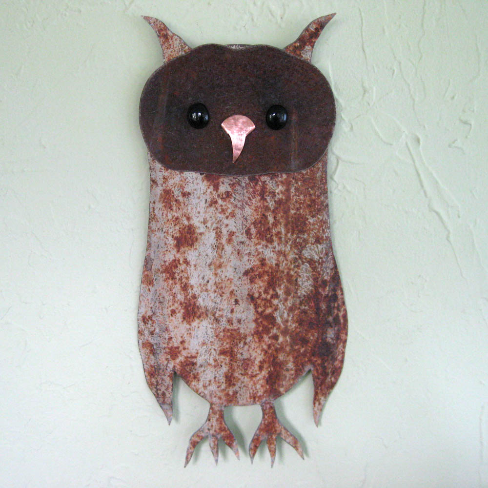 Owl Wall Art Sculpture Recycled Metal Animal Wall Decor Folk Art Kitchen Wall Decor Bird Art 7 X 15