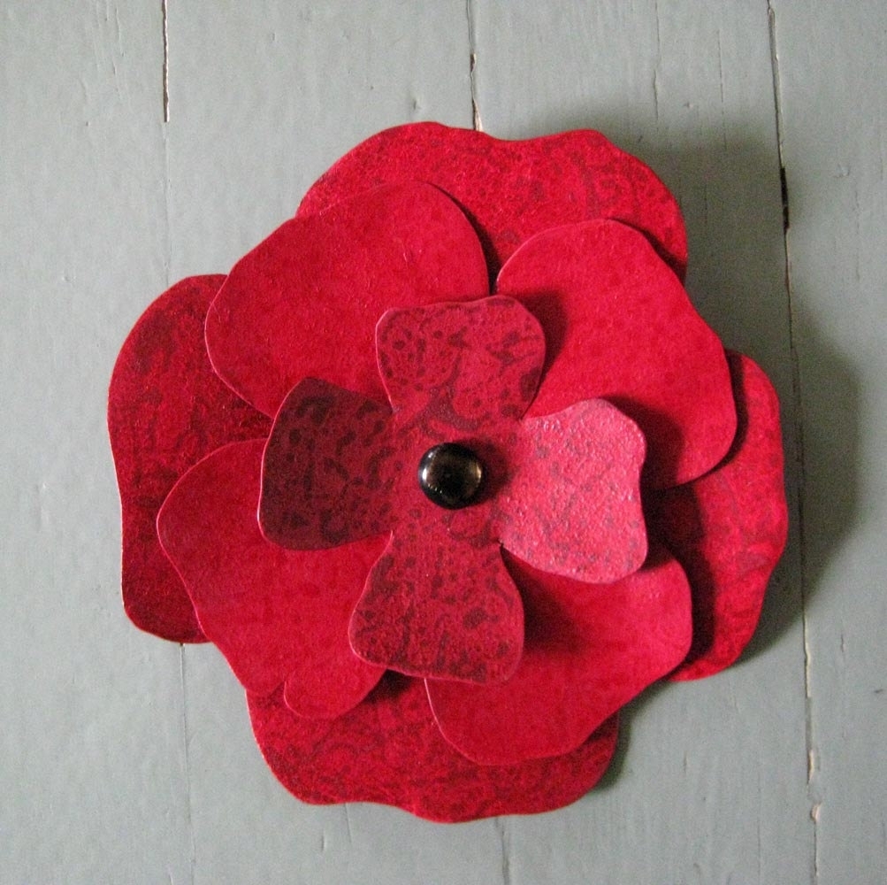 Handmade Upcycled Metal Hibiscus Wall Art Sculpture In Crimson Red