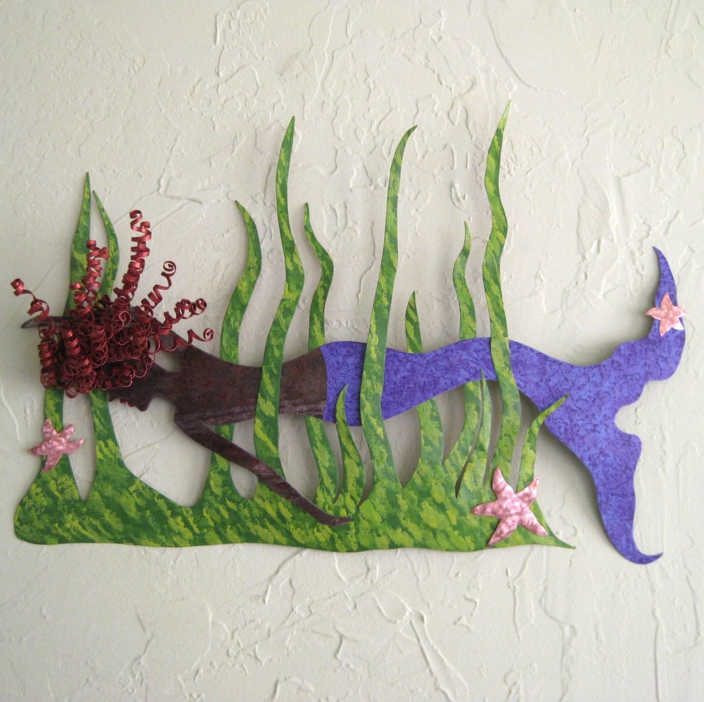 Handmade Upcycled Metal Mermaid Swimmer Wall Art Sculpture