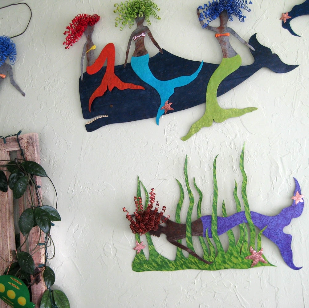 Handmade Upcycled Metal Mermaid Swimmer Wall Art Sculpture 3 