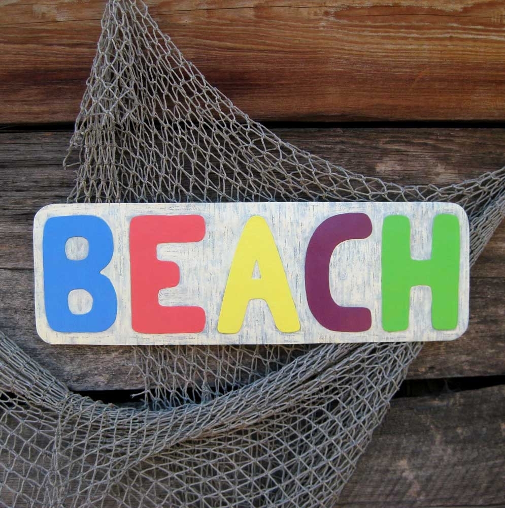 Handmade Upcycled Metal Beach Sign Wall Decor
