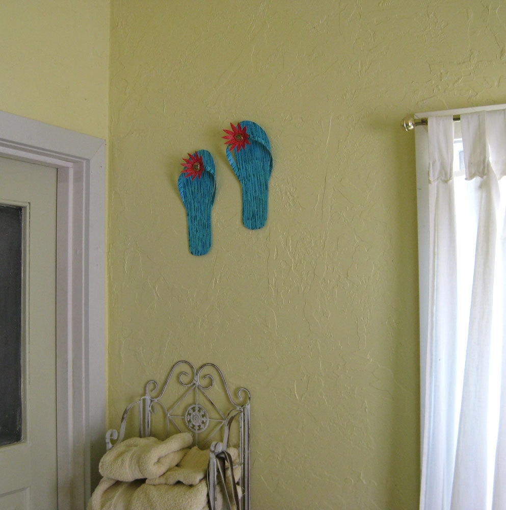 Handmade Upcycled Metal Pair Of Flip-Flops Wall Art Sculpture In Blue 3 