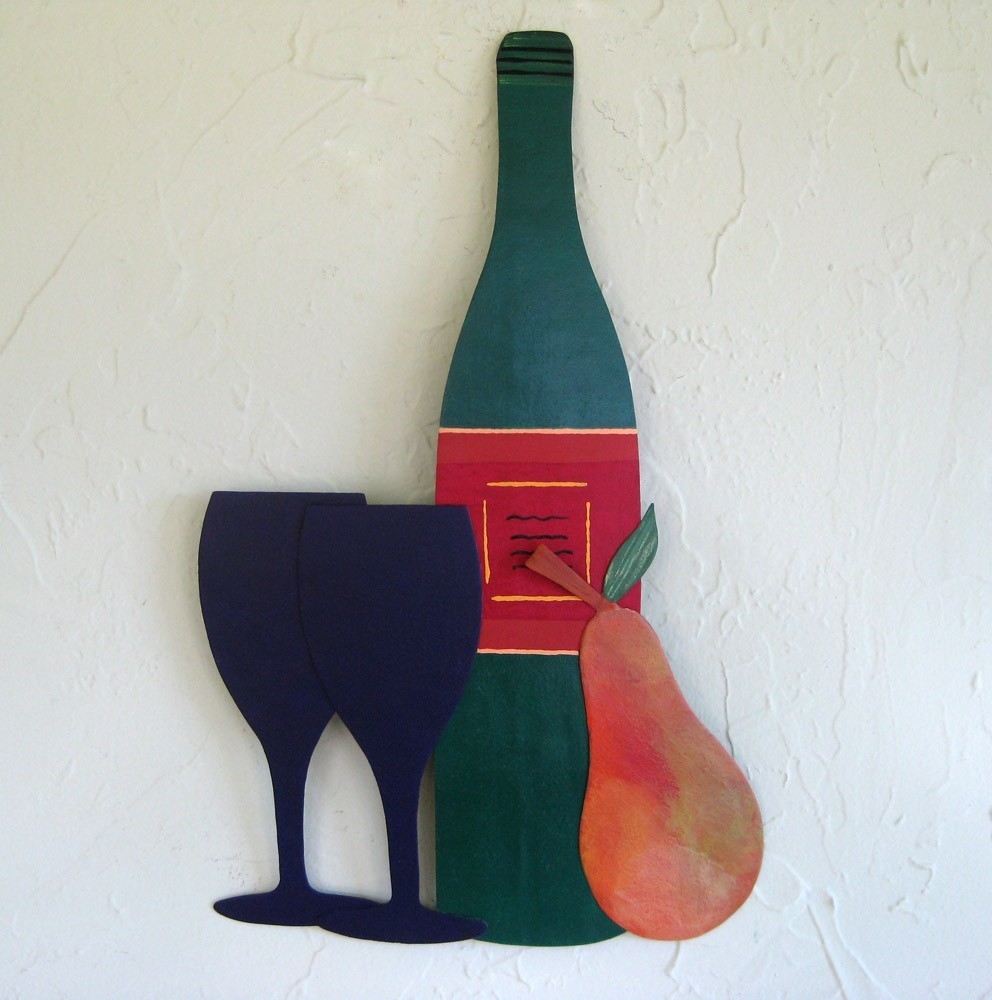 Handmade Upcycled Metal Wine And Pear Wall Art Sculpture