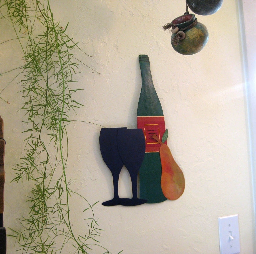 Handmade Upcycled Metal Wine And Pear Wall Art Sculpture 4 
