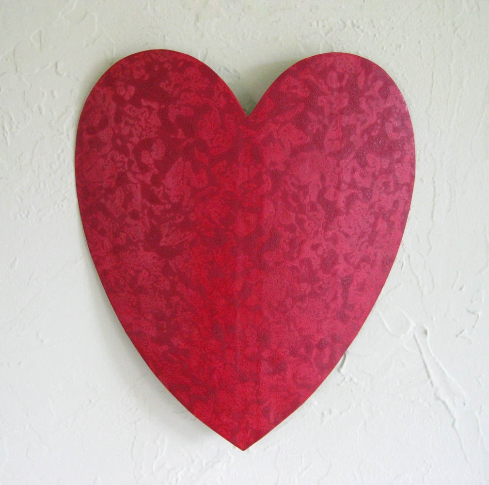 Handmade Upcycled Metal Valentine's Heart Wall Decor In Coral Magenta 3 