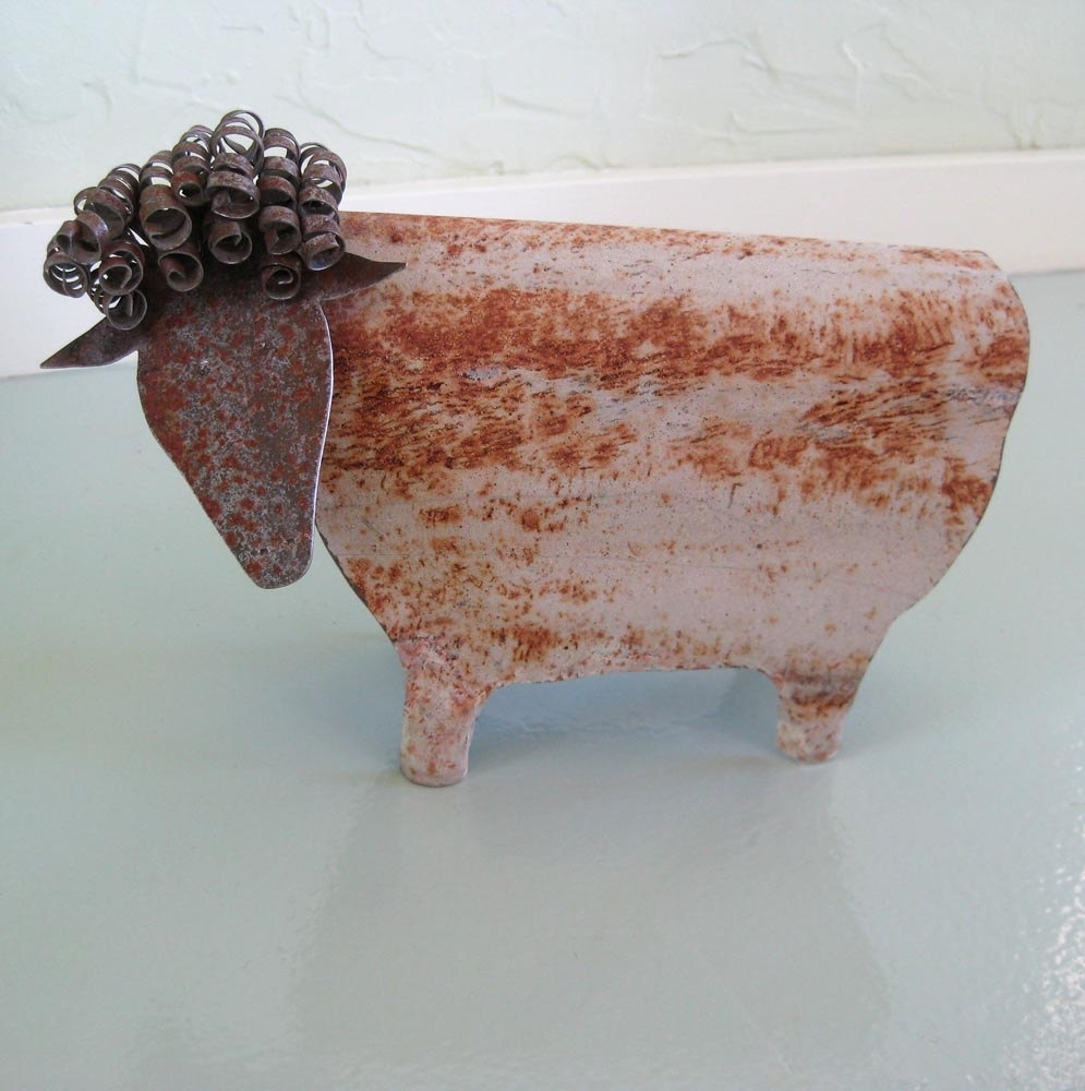 Handmade Upcycled Metal 3d Sheep Sculpture 2 